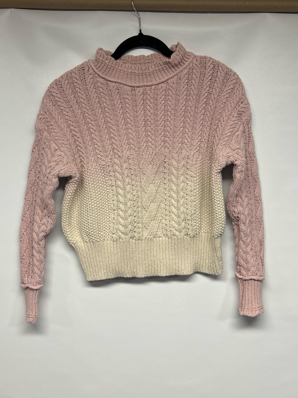 Anthropologie Pink to Cream Ombre Cable Turtleneck Sweater